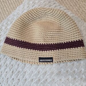Abercrombie Beige and Burgundy Knit Beanie